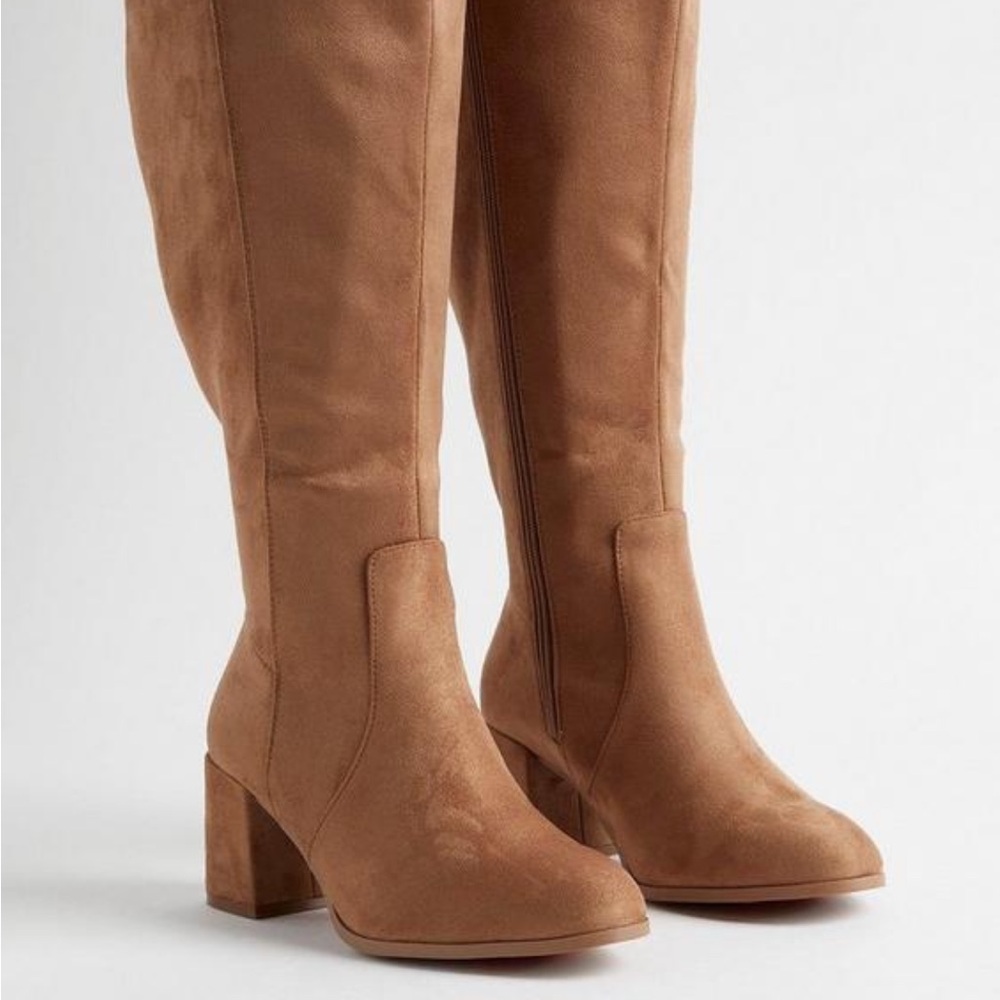 Brown Faux Suede Knee-High Boots